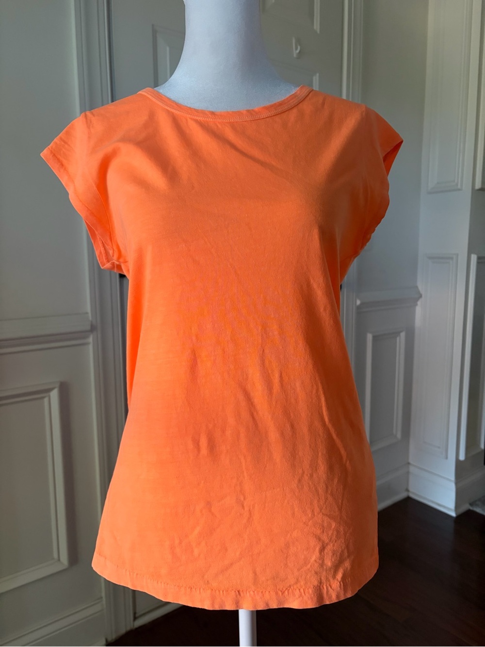 J.Crew Bright Orange Cotton Linen Cap Sleeve Tee Size Small
